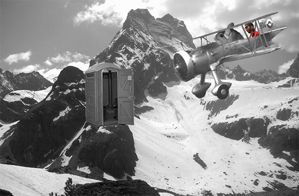 Potty Bomber crashes into a portable potty near the double summit of Butt Mountain